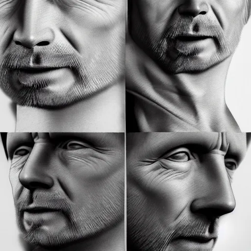 Prompt: collages, hyper realistic, many variations portrait of very old thom yorke, face variations, singer statue of ultron by jama jurabaev, very long shot, trending on artstation, high quality, brush stroke, for aaa game,