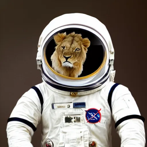 Image similar to a lion wearing an astronaut suit. just the head. no body. high quality. high fidelity.