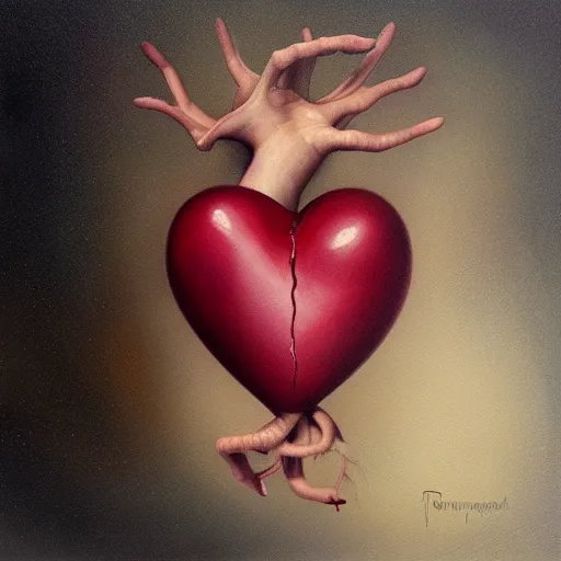 Prompt: painting of an anatomically correct heart by Tom Bagshaw