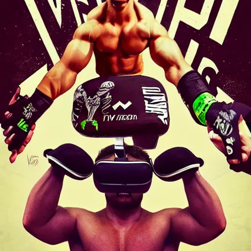 Image similar to wrestlers wearing vr headsets, vr goggles, shrugging, shrugging arms, tap out, fight club, tapping out, minimalistic, trending on art station, poster art by grzegorz domaradzki