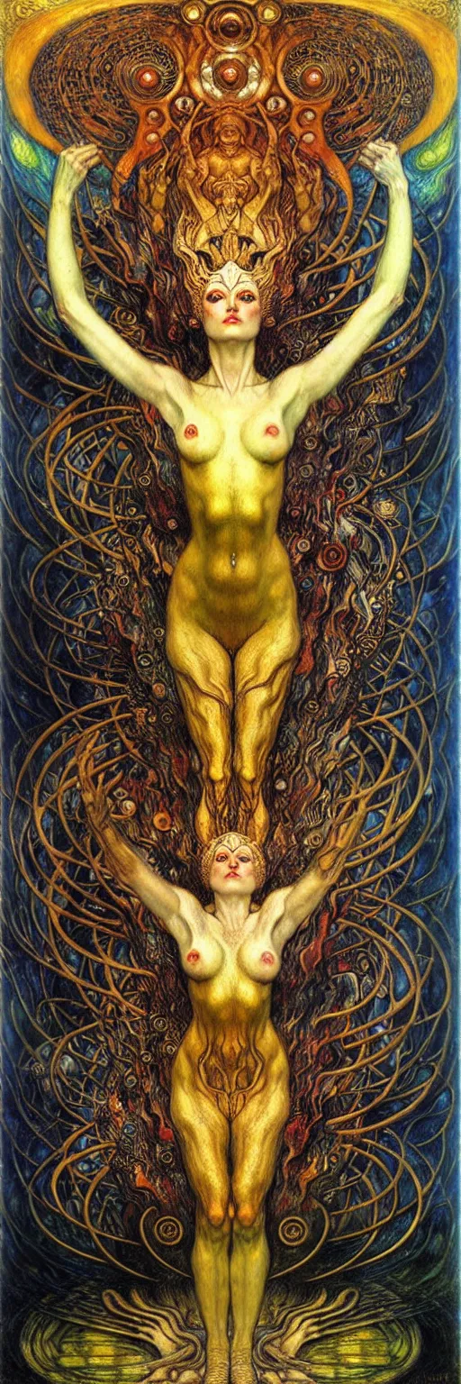 Image similar to Divine Chaos Engine by Karol Bak, Jean Delville, William Blake, Gustav Klimt, and Vincent Van Gogh, symbolist, visionary