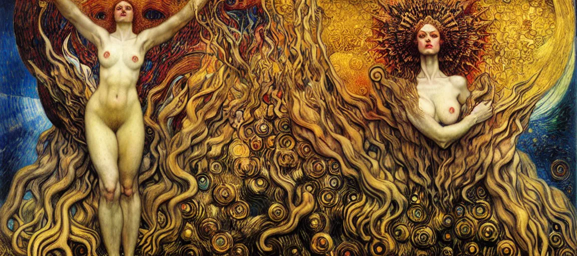 Image similar to Divine Chaos Engine by Karol Bak, Jean Delville, William Blake, Gustav Klimt, and Vincent Van Gogh, symbolist, visionary