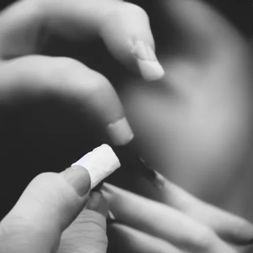 Image similar to feminine hand, holding a cigarette, black and white, lomography