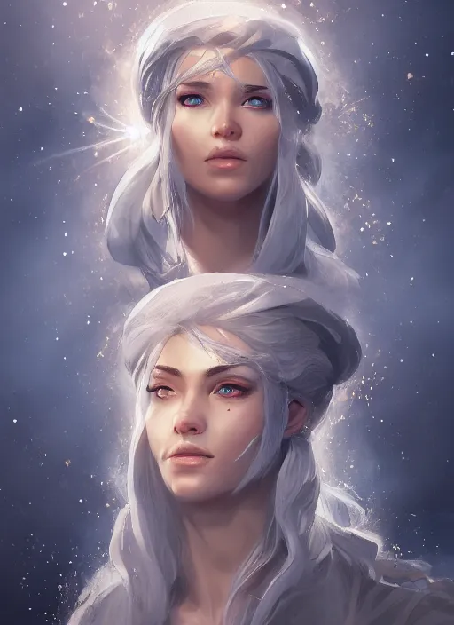 Image similar to highly detailed portrait of a beautiful celestial mage, dramatic light, artstation