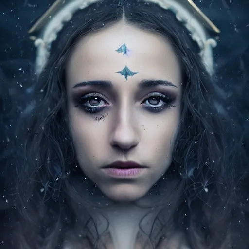 Image similar to gorgeous female stella maeve magician, realistic character concept, medium shot, elegant pose, spooky, illustration, symmetrical face and body, realistic symmetrical eyes, cinematic lighting, detailed realistic symmetrical eyes, 8 k, charlie bowater, jacob riis, tom bagshaw, single face, insanely detailed and intricate elegant, autumn leaves