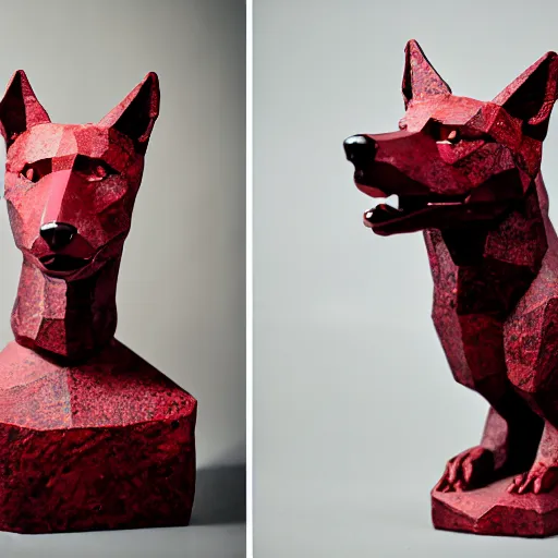 Prompt: portrait photography of a ruby wolf sculpture