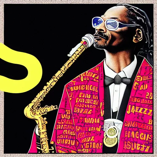 Image similar to snoop Dogg, the famous 80s jazz musician, album artwork, 80s jazz sty style