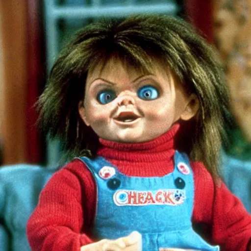 Prompt: Chucky the doll on an episode of Full House
