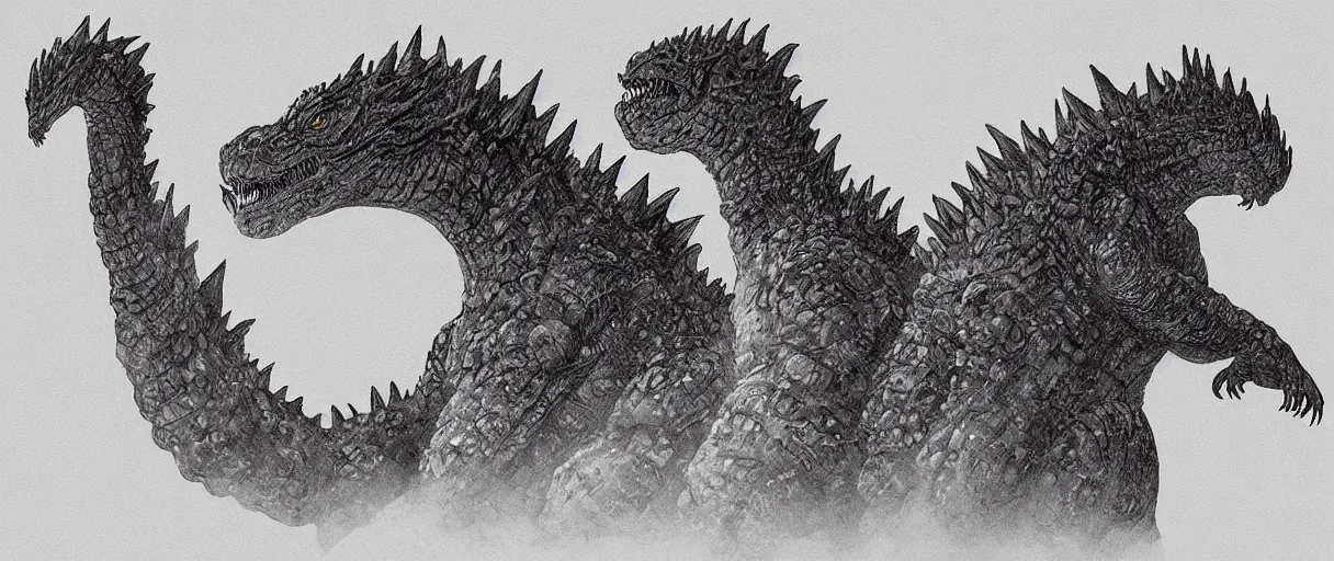 Image similar to “ a extremely detailed stunning portraits of original godzilla by allen william on artstation ”