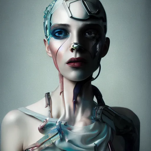 Image similar to woman portrait made out of paint, beautiful, cyborg, octane render, tim burton comic book art