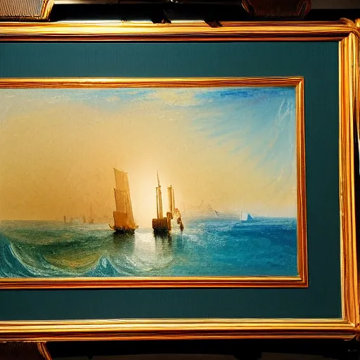 Image similar to painting of cruise ship off the dalmatian coast in the style of j. m. w. turner