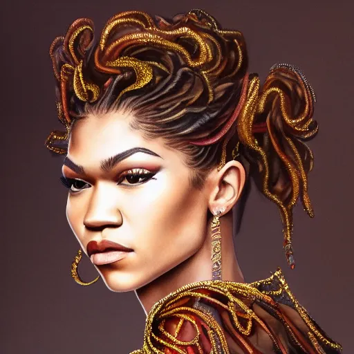 Prompt: painted portrait of zendaya wearing baroque clothing, profile view, extremely detailed, anatomically correct, hd, 8k, high quality, high res