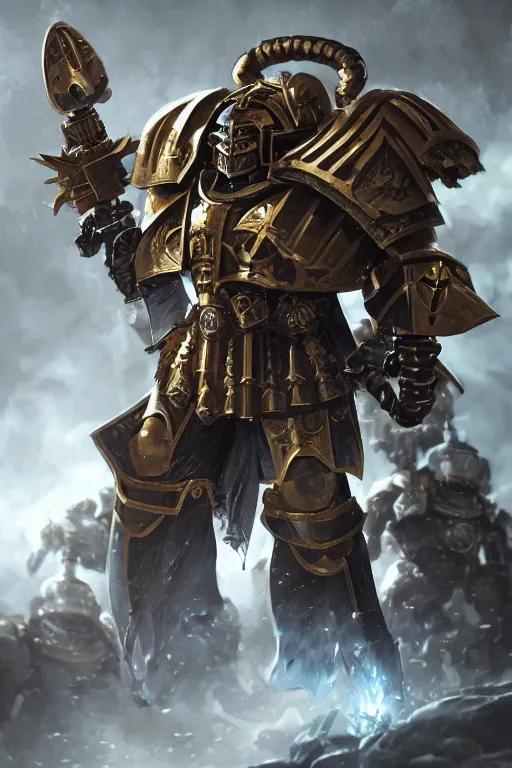 Image similar to armor portrait heros warhammer 4 0 k horus heresy fanart - the primarchs emperor by johannes helgeson animated with vfx concept artist & illustrator global illumination ray tracing hdr fanart arstation zbrush central hardmesh 8 k octane renderer comics stylized