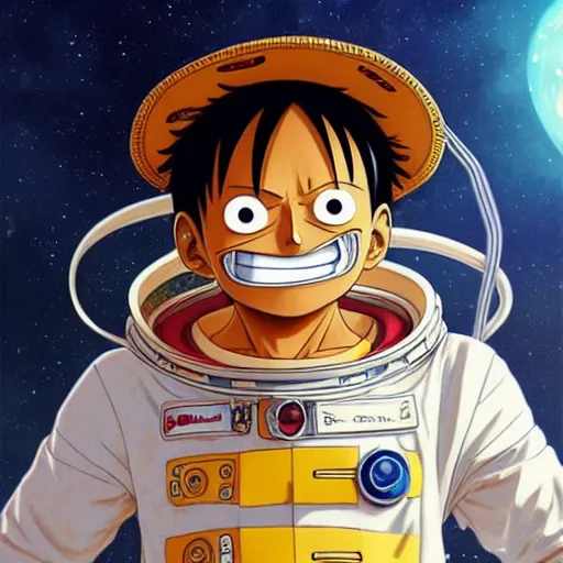 Image similar to luffy in a astronaut suit and luffy, intricate, luffy, highly detailed, digital painting, artstation, concept art, smooth, sharp focus, illustration, luffy, unreal engine 5, 8 k, art by artgerm and greg rutkowski and alphonse mucha