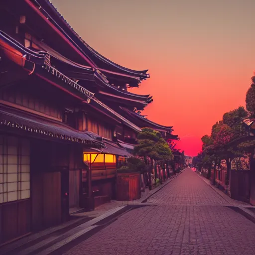 Prompt: aesthetic japanese town, sunset, sharp focus, 8 k, high details