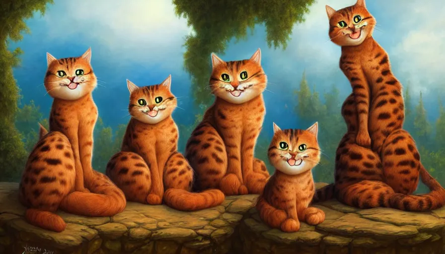 Prompt: artwork of really tall sitting cats by justin gerard, thick brush, 4 k resolution