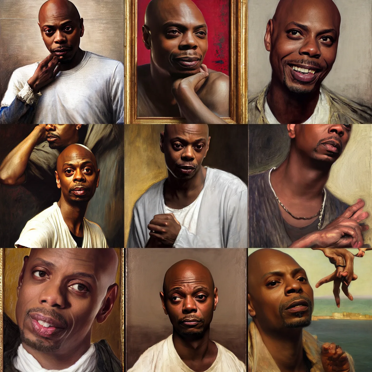 Prompt: rubbing hands Dave Chappelle crackhead portrait by john william waterhouse and Edwin Longsden Long and Theodore Ralli and Nasreddine Dinet, oil on canvas. Cinematic, hyper realism, dramatic lighting, high detail 8k