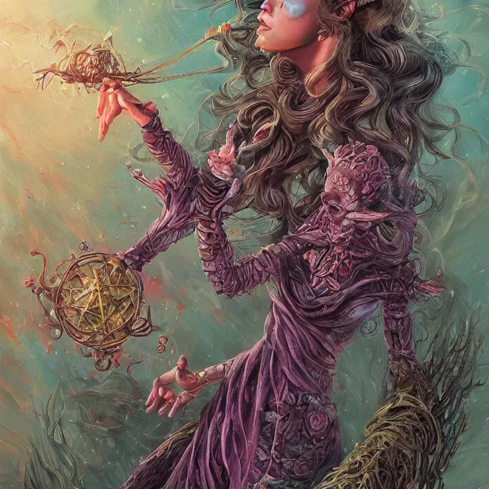 Image similar to sea witch casting a spell, d & d style, trending on artstation, intricate, highly detailed, vivid painting, colorful, art by alexandr leskinen