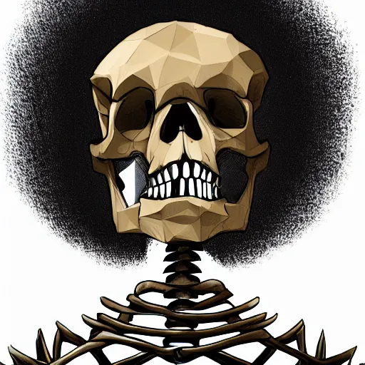 Prompt: angled head shot camrea, skeleton with an afro wearing a spiked leather jacket, solar system background