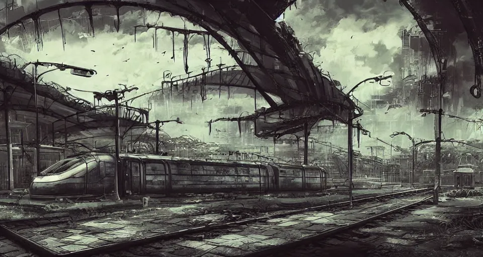 Image similar to (((a post-apocalyptic train station))) by Tokyo Genso!!!!!!!!!!!!!!!!!!!!!!!!!