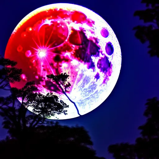 Image similar to beautiful full moon under arcoiris detailed hd 8 k