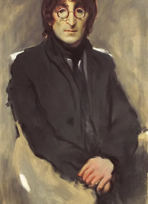 Prompt: portrait painting of john lennon by john singer sargent