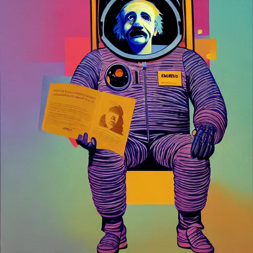 Image similar to portrait of Einstein in astronaut suit by Andy warhol and Petros Afshar and Beeple, Edward Hopper and James Gilleard, Zdzislaw Beksinski, Mark Ryden, Wolfgang Lettl highly detailed