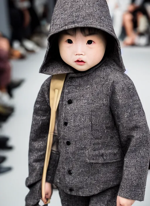 Prompt: hyperrealistic and heavy detailed balenciaga runway show of baby yoda, leica sl 2 5 0 mm, vivid color, high quality, high textured, real life, cute face