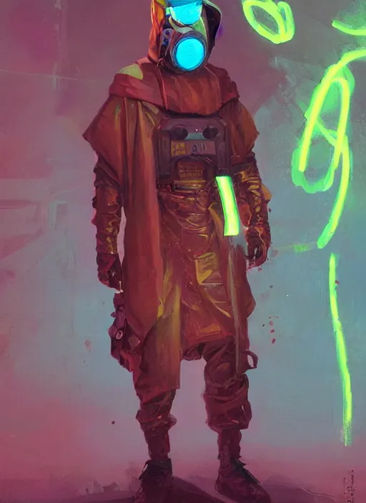 Image similar to a full body sci - fi portrait, oil painting, illustration of an old african jedi, techwear, colourful, glowing lights!! by justin sweet and greg rutkowski and alphones much