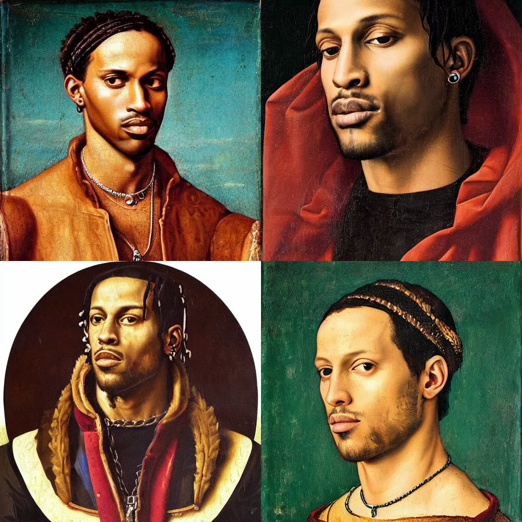 Image similar to A Renaissance portrait painting of Travis Scott