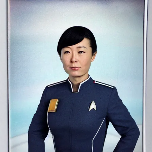 Image similar to portrait of the federation flight deck officer tanigawa yumiko, star trek universe, realistic photo