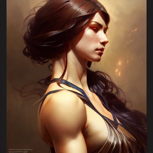 Image similar to , muscular upper body, D&D, fantasy, intricate, elegant, highly detailed, digital painting, artstation, concept art, smooth, sharp focus, illustration, art by artgerm and greg rutkowski and alphonse mucha