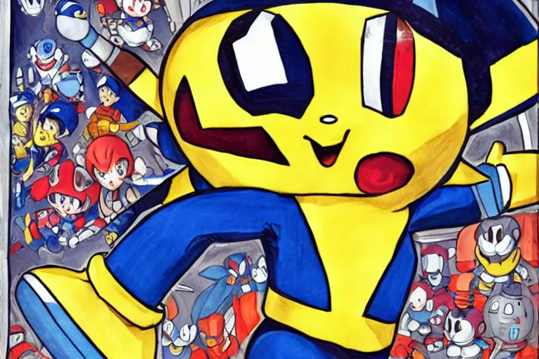 Prompt: Megaman as Pikachu, Junji Ito