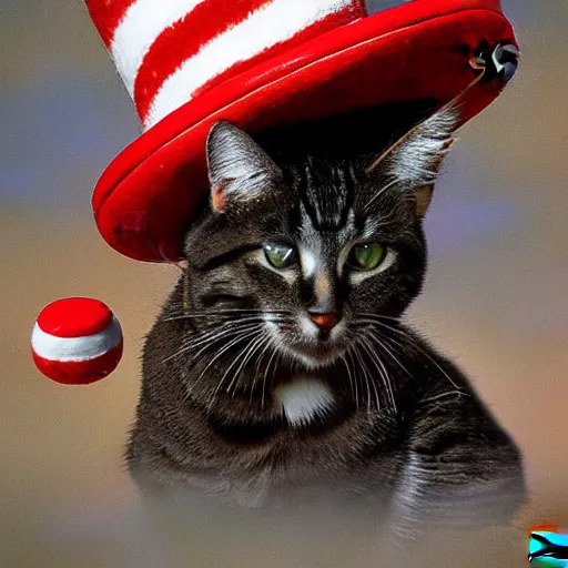 Prompt: Cat in the hat by lorenzo mattoti