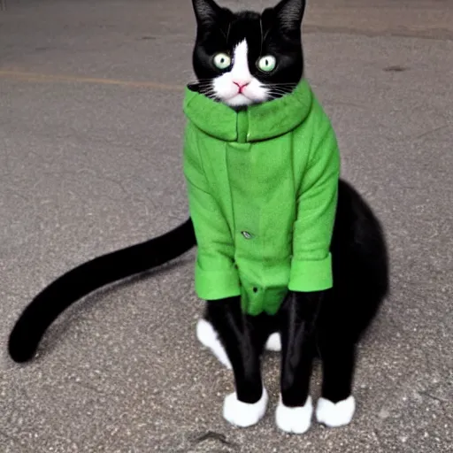 Prompt: a cat wearing a green coat