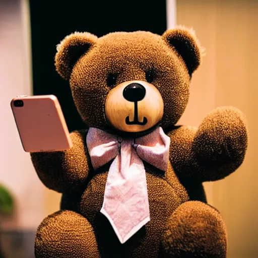 Prompt: ornate teddy bear taking a selfie