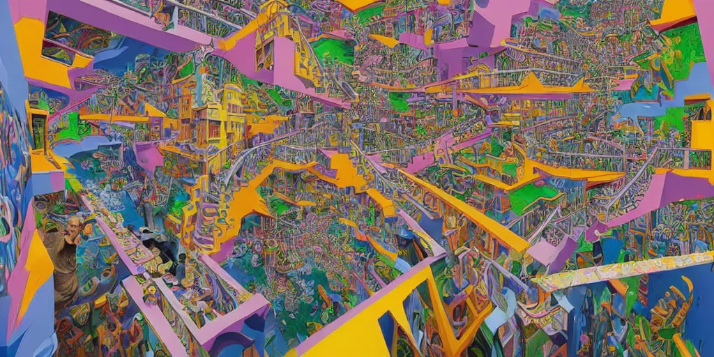 Prompt: in the realm full of colorful 3 d graffiti, mc escher, ultra realistic, extremely high definition, highly detailed and intricate masterpiece