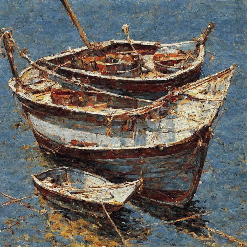 Prompt: boat, painting by denis sarazhin