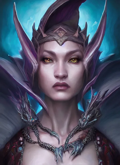 Image similar to epic dragon warlock female character design, highly detailed, glossy eyes, d & d, fantasy, highly detailed, digital painting, trending on artstation, concept art, sharp focus, holographic undertones, illustration, global illumination, ray tracing, realistic shaded, art by artgerm and greg rutkowski and fuji choko and viktoria gavrilenko and hoang lap