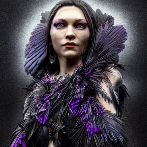 Prompt: full body pose, hyperrealistic photograph of a raven woman, dim volumetric lighting, 8 k, octane beautifully detailed render, extremely hyper detailed, intricate, epic composition, cinematic lighting, masterpiece, trending on artstation, very very detailed, stunning, hdr, smooth, sharp focus, high resolution, award, winning photo, dslr, 5 0 mm