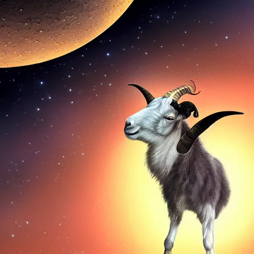 Prompt: a realistic sketch of a moon holding a goat in space, cinematic, drawing,