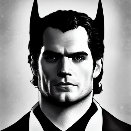 Prompt: a potrait of Henry Cavill potrayed as Batman by Zack Snyder, Christopher Nolan, 8k photorealistic, cinematic lighting, HD, high details, dramatic, trending on artstation, above view, dark atmosphere,