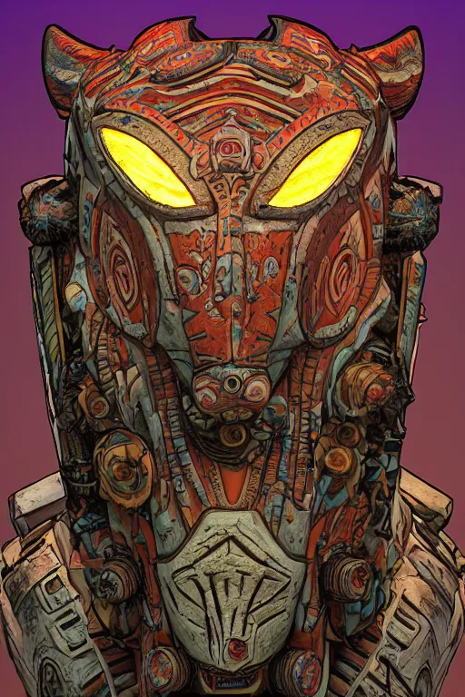 Image similar to totem tribal vodoo mask feather gemstone global illumination ray tracing hdr that looks like it is from borderlands and by feng zhu and loish and laurie greasley, victo ngai, andreas rocha, john harris