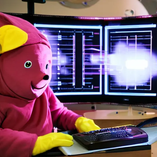 Image similar to A Teletubbie hacking into the Mainframe