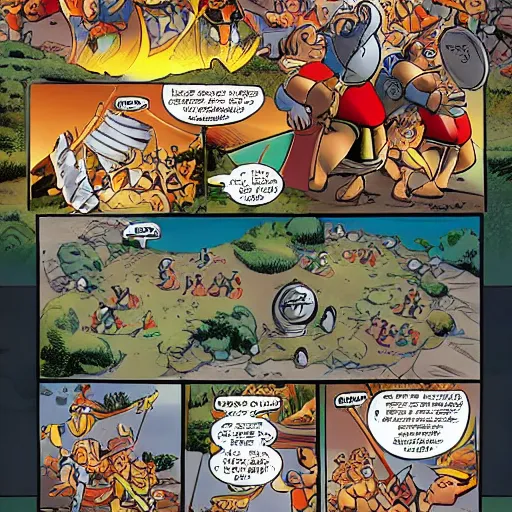 Prompt: A page from the most recent Asterix comic book