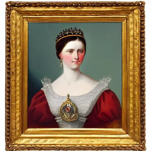Prompt: a neoclassic and romanticism coronation painting of a young german queen, circa 1 8 6 1
