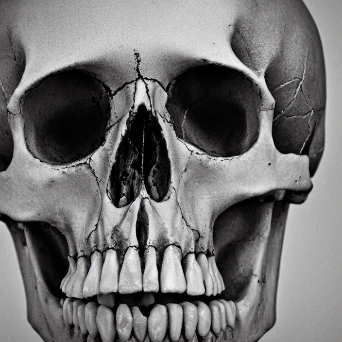 Prompt: hq studio portrait of a skull smiling at you