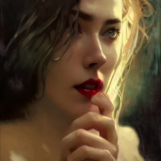 Prompt: hyperrealistic portrait of a woman as amber heard drinking wine in hell noir by jeremy mann and alphonse mucha, fantasy art, photo realistic, dynamic lighting, artstation, poster, volumetric lighting, very detailed faces, 4 k, award winning