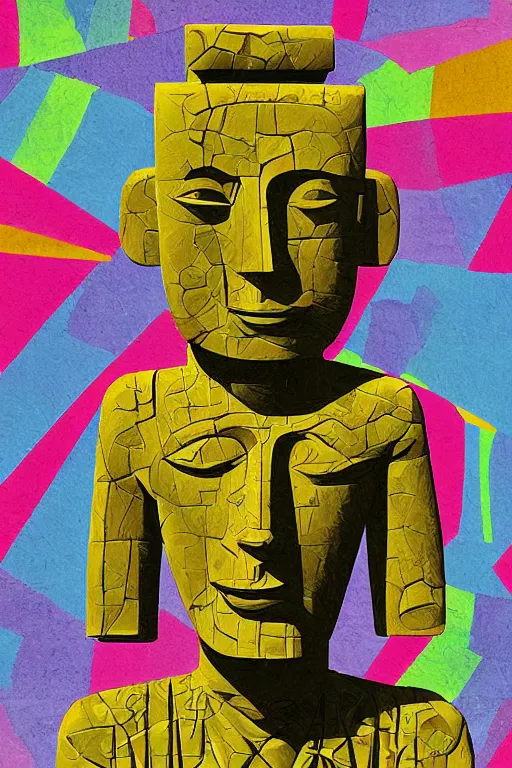 Image similar to cubist moai statue cutout digital illustration cartoon colorful beeple