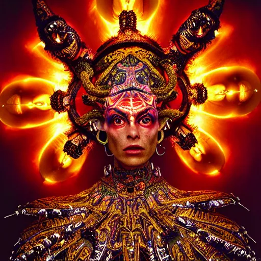 Image similar to uhd photorealisitc inspiring photo of a cosmic namekkian powered up. intricate details. ornate costume. glowing, powering up. hyperdetailed, accurate, global lighting. accurate face. symmetrical face. correct face. photo by annie leibowitz and steve mccurry